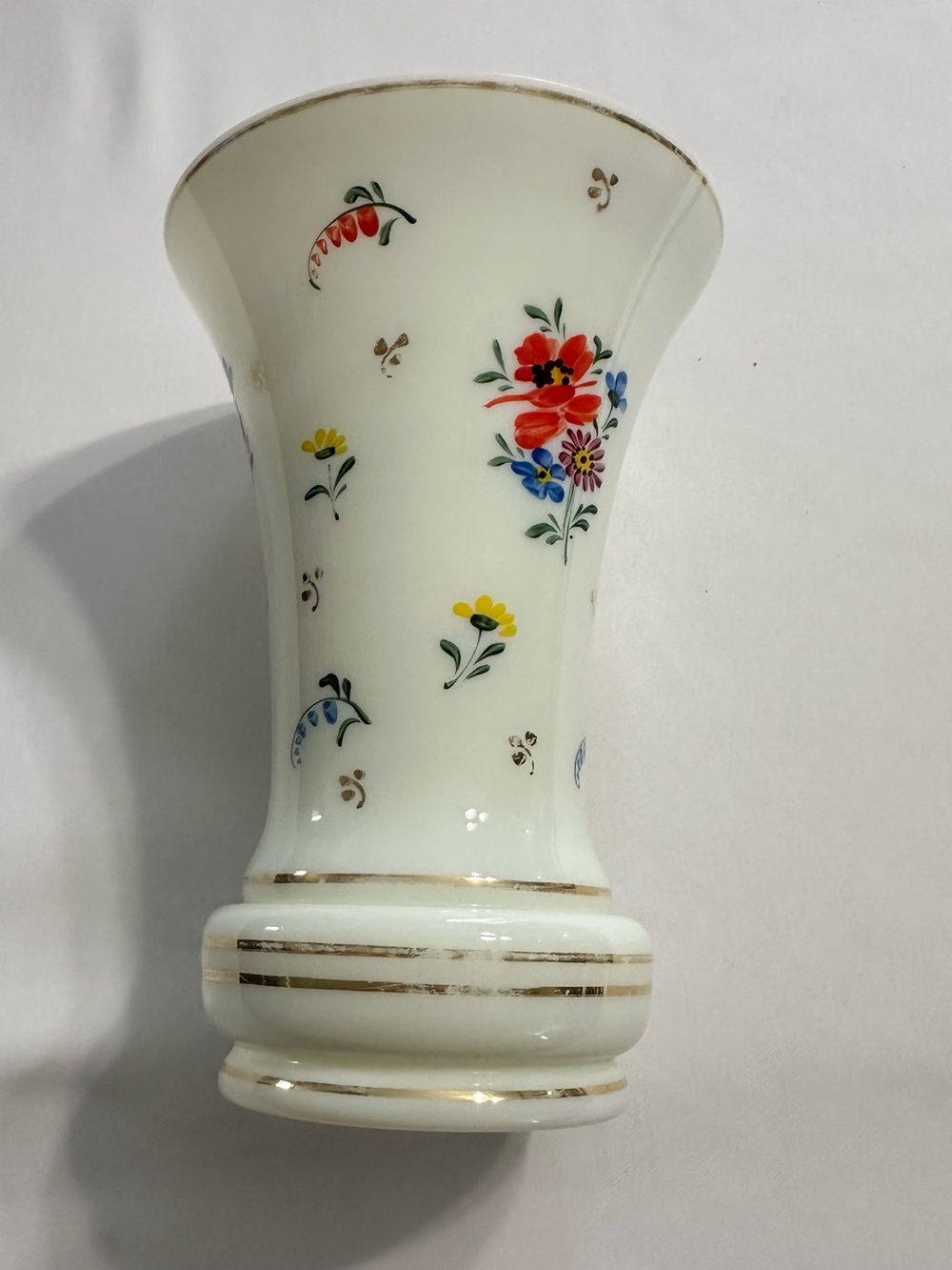 White Floral Vase with Gold Bands